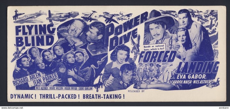 Movie ads for 3 different movies  c.1941 - FLYING BLIND, POWER DIVE, FORCED LAND