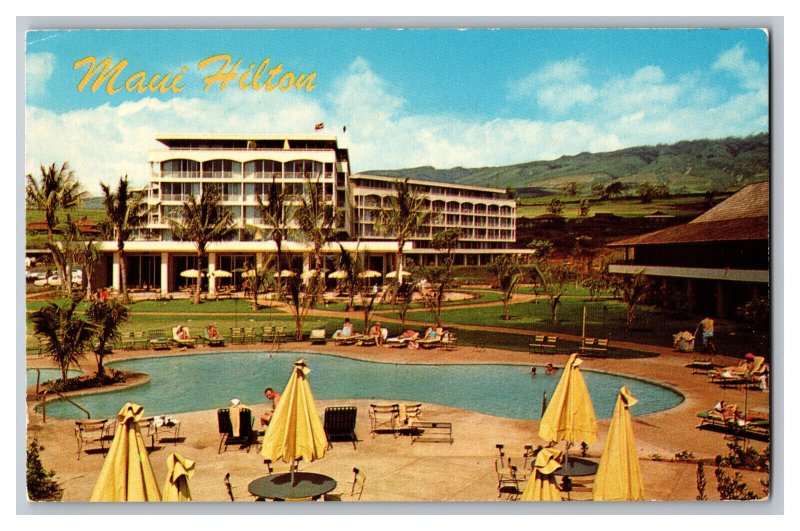 c1967 Postcard HI Maui Hilton Vintage Standard View Card Swimming Pool