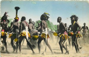 Central Africa Chad Daba region cotton harvest dance ethnic natives dancers rppc