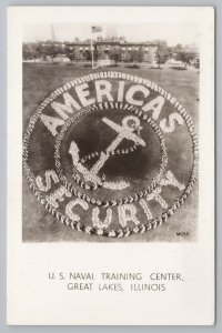 Real Photo Postcard~Great Lakes Illinois~Naval Training Cr~Security Anchor~RPPC 