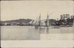 Japan - Large Sail Boat Ship with Sails Masts c1900 Real Photo Postcard