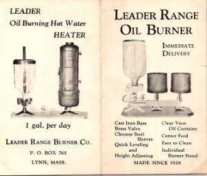 Leader Ranges Oil Burning Water Heater pamphlet instructions c1932 Lynn MA