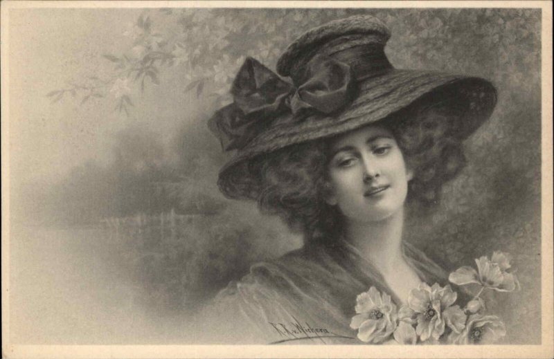 A/s Wichera MM Vienne No. 411 Art Nouveau Beautiful Woman Flowers Vintage PC