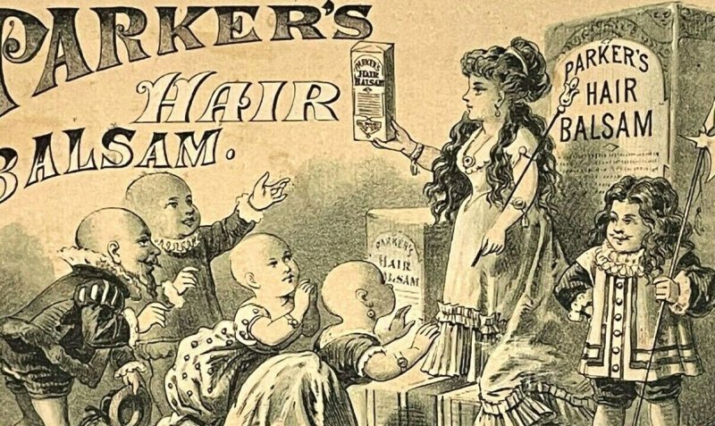 Parker's Hair Balsam Bald Beg Queen Victoria Trade Card Quack Medicine Hiscox Co