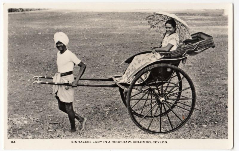 Sri Lanka  Ceylon; Sinhalese Lady In Rickshaw, Colombo RP PPC, Unused, c 1950's