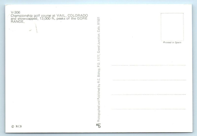 VAIL, Colorado CO ~ Championship GOLF COURSE Gore Range  4x6 Postcard