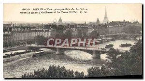 Postcard Old Paris Perspective view of the Seine to Gare d'Orleans and the Ei...