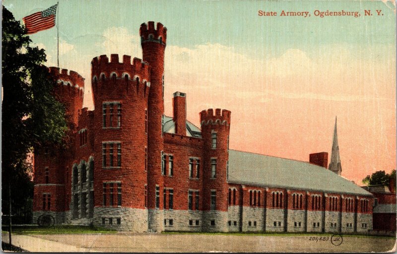 Vintage Postcard State Armory at Ogdensburg New York Mailed 1913 From