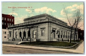 1913 Post Office Building Steps Entrance People Schenectady New York NY Postcard