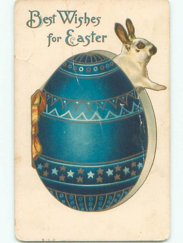 Pre-Linen easter BUNNY RABBIT IN EGG SHAPED JEWELRY CASE k2174