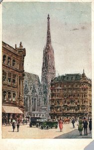 VINTAGE POSTCARD STEPHANSPLATZ PLAZA VIENNA AUSTRIA MAILED 1926 MISSING CORNER