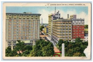 c1940 Looking South Bull Street Exterior Building Savannah  Georgia GA Postcard