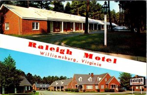 Williamsburg VA Virginia RALEIGH MOTEL Roadside 1965 Chrome Advertising Postcard