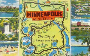 Minneapolis Minnesota City of Lakes and Parks Map postcard