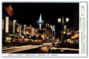 Japan Postcard Ginza Street Shopping Center of Tokyo Night Scene c1950's