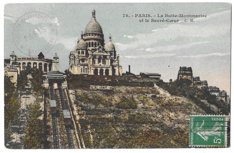 Paris to Lille, France 1914 Postcard La Butte Montmartre et le Sacre Coeur