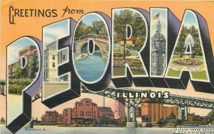 Peoria Illinois large Letters multi view Teich linen 1947 Postcard 21-10685