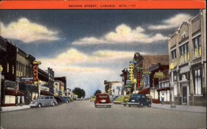 Laramie Wyoming WY Street Scene 1940s Linen Postcard