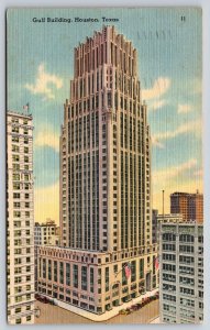 Houston Texas~Gulf Skyscraper Bldg St View~Flag~Art Deco~Linen 1949 Postcards