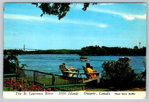St Lawrence River, 1000 Islands Bridge & Skydeck, Ivy Lea Ontario 1973 Postcard