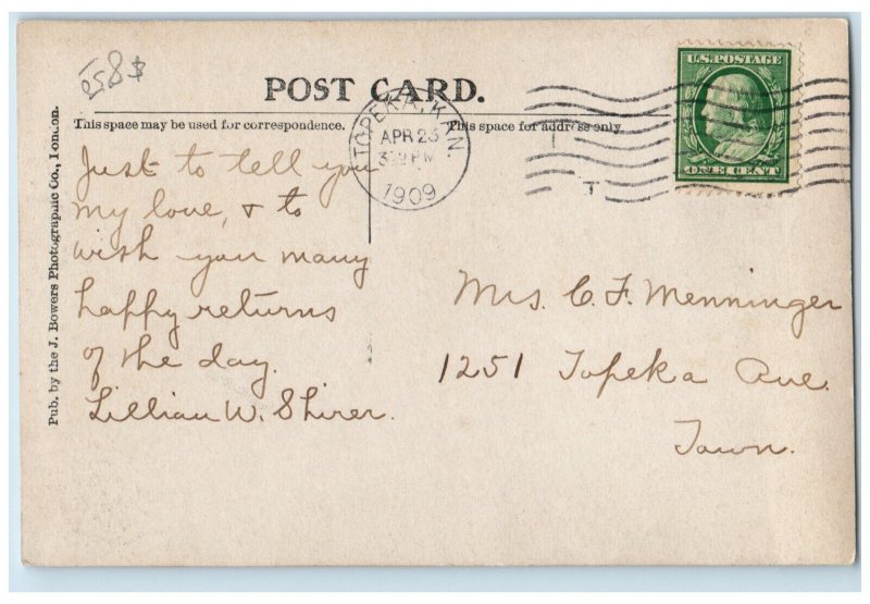 Topeka Kansas KS RPPC Photo Postcard Free Public Library 1909 Antique