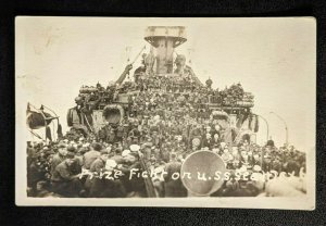 USS Seattle Soldiers Aboard Ship Prize Fight Real Picture Photo Postcard