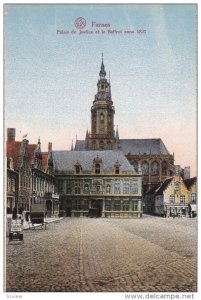 FURNES, West Flanders, Belgium, 1900-1910's; Palais De Justice Et Le Beffroi ...