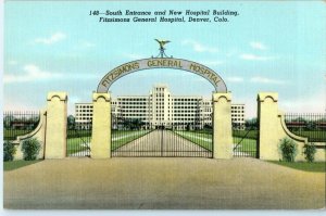 South Entrance New Hospital Building Fitzsimons General Hospital Denver Postcard