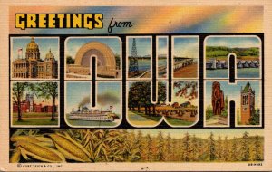 Iowa Greetings From Large Letter Linen Curteich