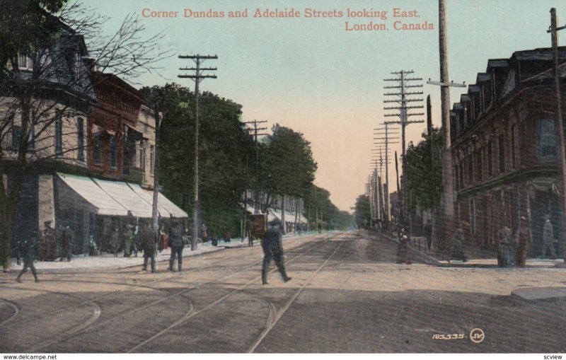 LONDON, Ontario, Canada, 1900-10s; Corner Dundas & Adelaide Streets looking East