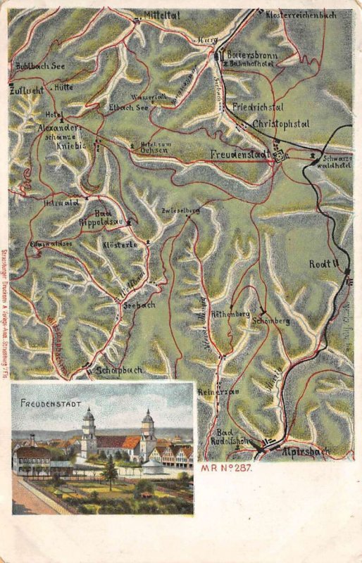 Freudenstadt Germany Map View and Town Greetings Vintage Postcard AA70512