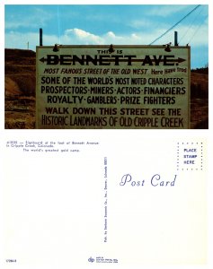 Signboard at the foot of Bennett Avenue in Cripplie Creek, Colorado