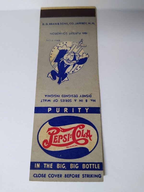 Pepsi Cola Matchbook Cover Walt Disney 1940's No 8 Cat Pilot Pursuit Squadron 