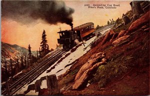 Postcard Ascending Cog Road in Pikes Peak, Colorado