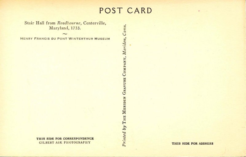 DE - Winterthur Museum. Stair Hall from Readbourne, Centerville, MD