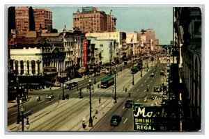 Vintage 1950's Postcard Aerial View Traffic Canal Street New Orleans Louisiana