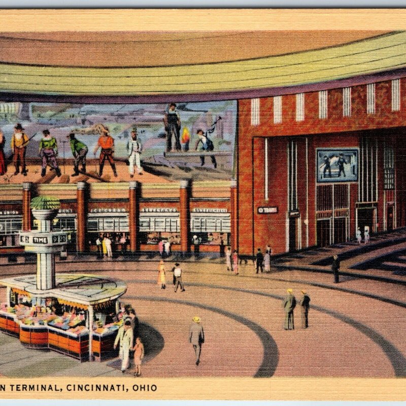 1933 Cincinnati, Ohio Union Terminal Lobby Mural American Pioneers Interior A225