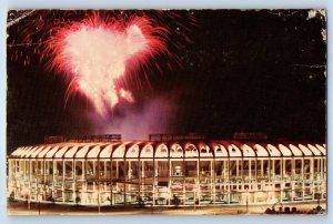 1960 St. Louis Missouri Postcard Busch Stadium Fireworks Display Downtown Design