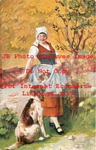 Native Ethnic Culture Costume, Woman with Dog's Puppies in Apron