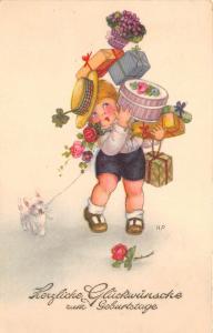 BG14869 boy with gifts flower and a dog geburtstag birthday  germany