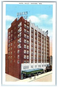 c1940 Hotel Raulf Oshkosh Exterior Building Portage Wisconsin Vintage Postcard