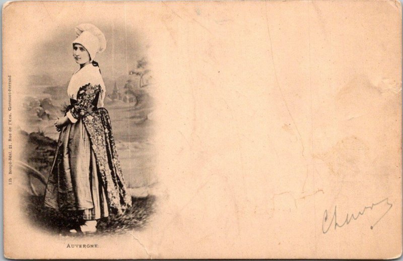 France Auvergne Local Woman In Traditional Dress