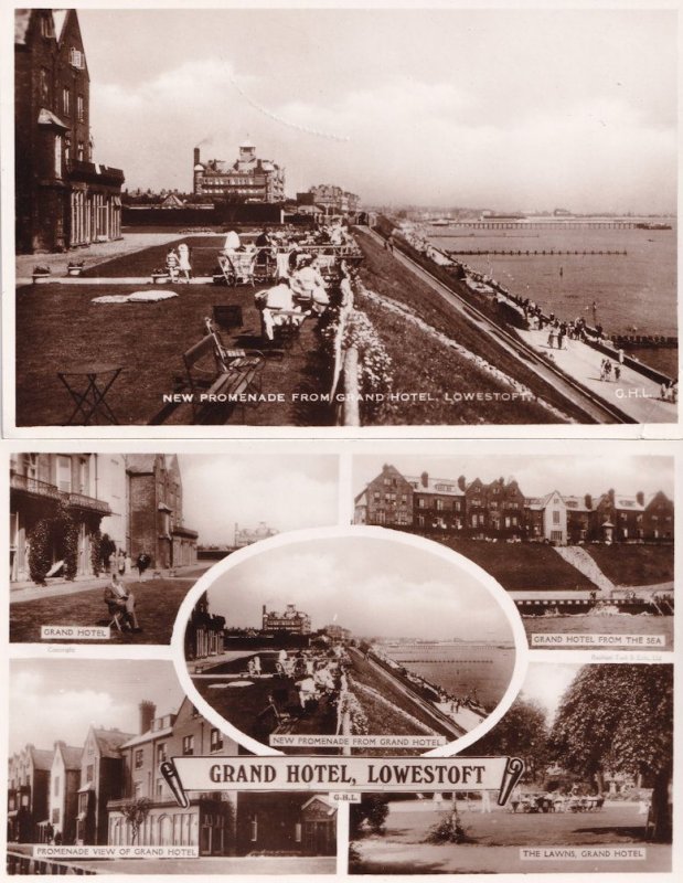 Grand Hotel Lowestoft Promenade From 2x Vintage Real Photo Postcard s