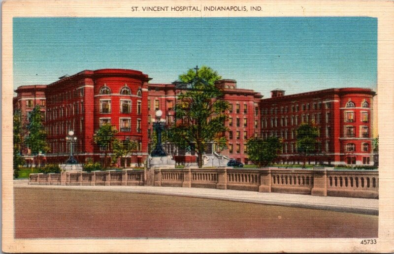 Linen Postcard St. Vincent Hospital in Indianapolis, Indiana