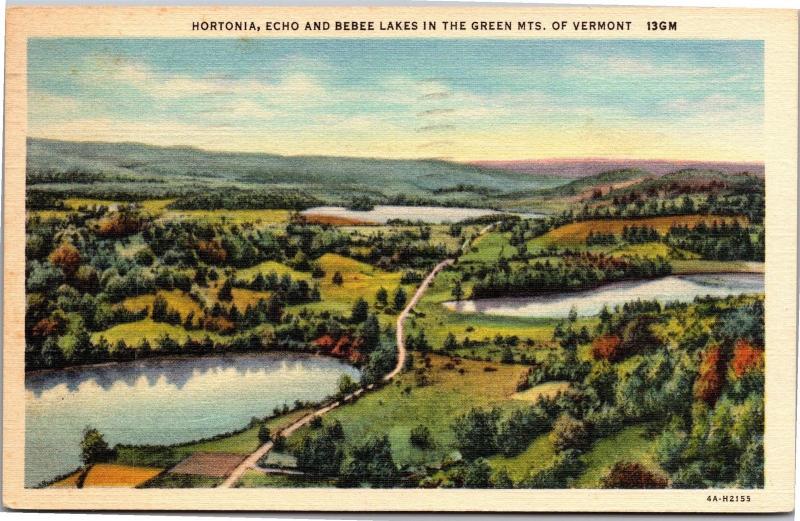 HOrtonia, Echo and Bebee Lakes Green Mts VT c1950 Vintage Postcard L02