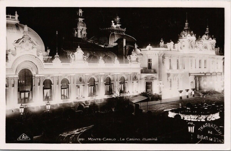 Monte Carlo Le Casino Illumine Unused CAP Strasbourg RPPC Postcard F78