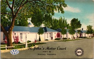 Linen Postcard St. John's Motor Court on Highway 30 in Kearney, Nebraska