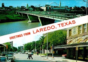 Laredo, TX Texas  BANNER GREETINGS  Matamoros Street Scene~Bridge  4X6 Postcard