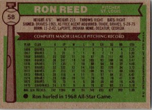 1976 Topps Baseball Card Ron Reed St Louis Cardinals  sk12327