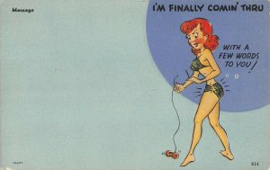 Comic Sexy girl losing bathing suit c1930s postcard aj2 224